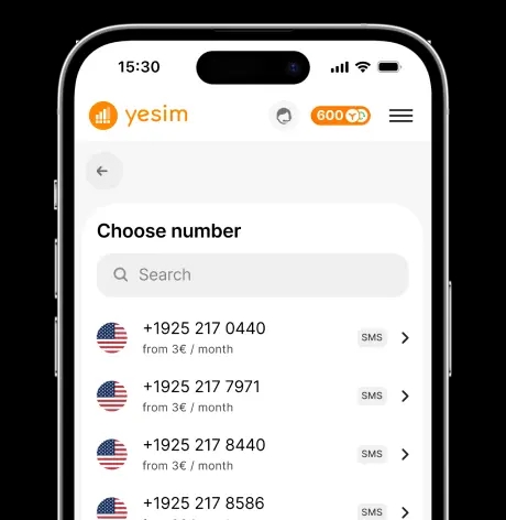 eSIM application from Yesim screen 2