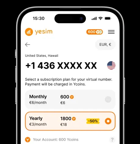 eSIM application from Yesim screen 3